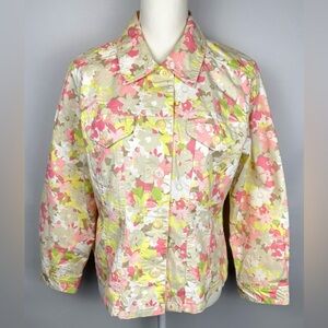Sigrid Olsen Pastel Floral Jacket Lightweight 12 Petite Preppy Spring Feminine